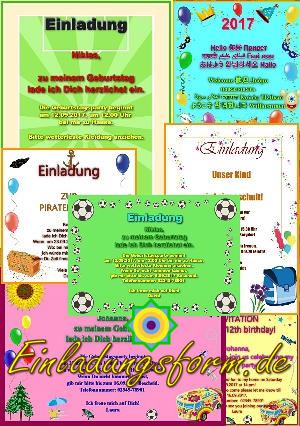 Verschiedene Einladungskarten Einladung zum Kindergeburtstag kostenlos selbst gestalten und ausdrucken